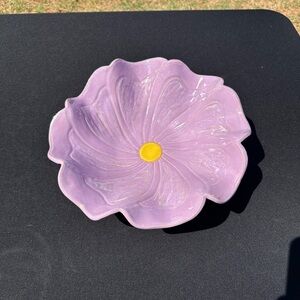 One of a kind lavender and yellow Floral Ceramic Dish 15 inch diameter